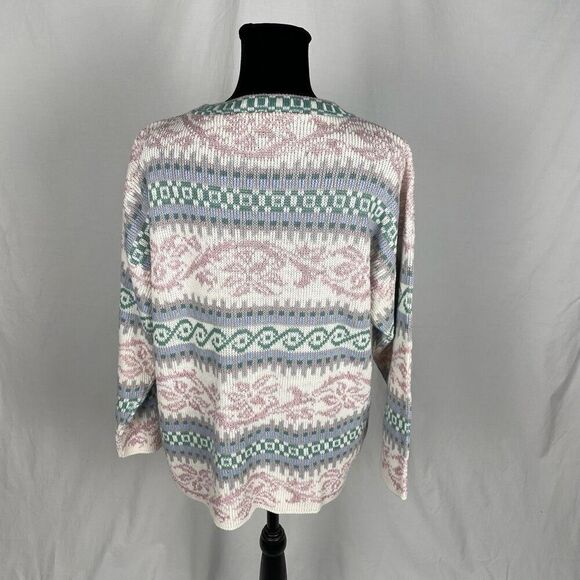 Vintage J.J. Browne USA Pastel Oversized Checkered Knit Crew Sweater - Women’s M - Picture 3 of 5